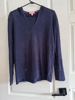 Lilly Pulitzer Navy Linen Lightweight Hooded Top